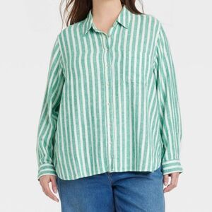 Universal Thread XL Green White Striped Relaxed fit button down Linen